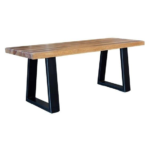 KRAYOG **Wooden 3-Seater Bench for Living Room & Dining Room | Cushion-Free Solid Sheesham Wood Bench | Patio, Balcony & Outdoor Seating | Brown Finish with Black Metal Legs**