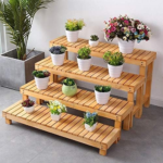 KRAYOG Multi-Tier Wooden Plant Stand for Indoor & Outdoor Use – Garden Shelf & Planter Holder for Living Room, Patio, Yard & Balcony (Royal Natural Wood Finish) – 25D x 80W x 55H cm