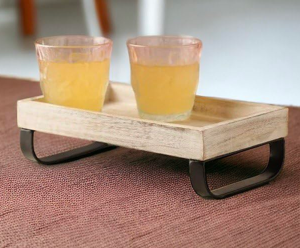 KRAYOG Handcrafted Rustic Wooden Serving Tray – Medium Brown Rectangular Kitchen Décor Tray – Natural Solid Wood – 10 x 6 x 3.5 Inches