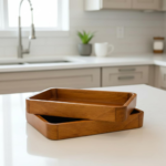 KRAYOG Solid Mango Wood Serving Tray Set (Pack of 2) | Handcrafted Rectangular Wooden Trays for Tea, Coffee, Snacks & Home Décor | Natural Finish | Multipurpose Kitchen & Dining Use
