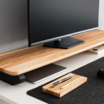 KRAYOG 80cm Long Wooden Monitor Stand for Computer & Laptop | Desktop Riser Shelf with Legs and Keyboard Storage | Multipurpose Desk & TV Stand (80cm)
