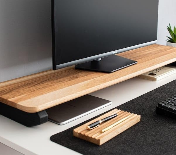 KRAYOG 80cm Long Wooden Monitor Stand for Computer & Laptop | Desktop Riser Shelf with Legs and Keyboard Storage | Multipurpose Desk & TV Stand (80cm)