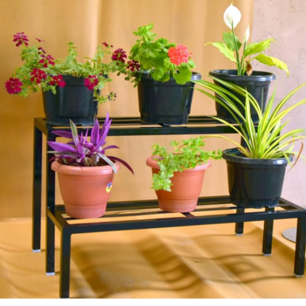 KRAYOG 2-Step Heavy-Duty Garden Plant Stand | Black Flower Pot Holder | Sturdy Plant Pot Stand