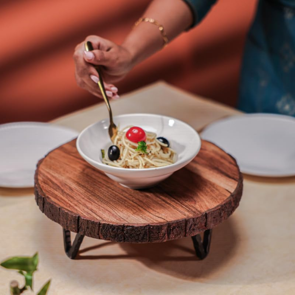 KRAYOG Vriksha Multipurpose Trivet – Acacia Wood Hot Pot Stand with Iron Feet | Tabletop Trivet for Hot Utensils | Stylish Kitchen & Dining Décor