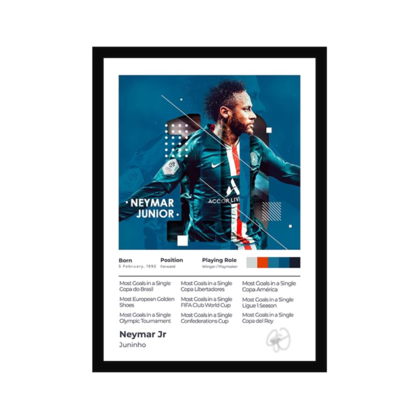 KRAYOG Signature Neymar Jr. Football Poster Frame | Premium A4 Framed Wall Art for Bedroom, Office & Gaming Setup | Dynamic Soccer Tribute Décor for Fans, Players & Collectors