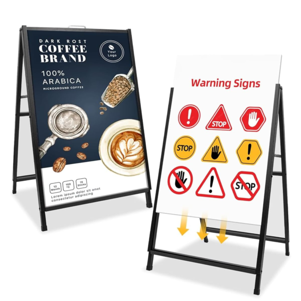 KRAYOG Heavy-Duty Metal Floor Sign Display Stand 23.6 x 27.5 Inch – Double-Sided Folding A-Frame with Carry Handle, Portable Standalone Sign Holder for Shops, Restaurants, Indoor & Outdoor Use**