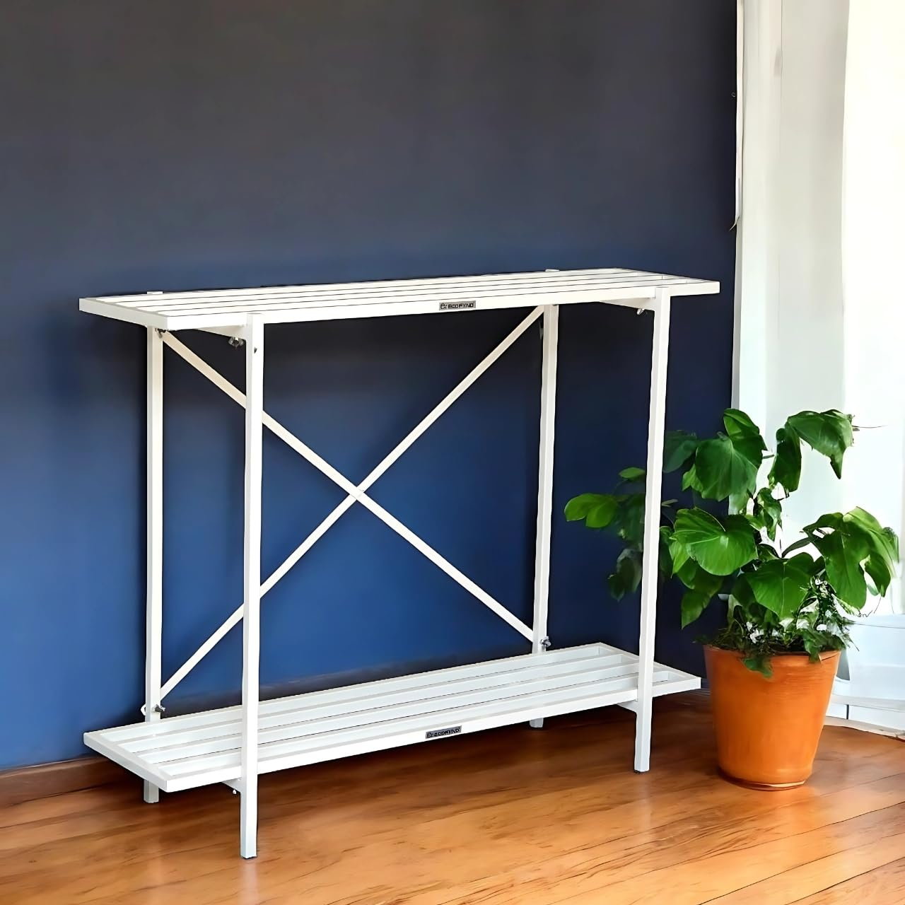 611DTIN9OgL._SL1280_ KRAYOG **Eric 2-Tier Metal Plant Stand (PS041-WHT) – Large Indoor & Outdoor Flower Pot Stand for Balcony & Living Room | Stylish Home Décor Planter Stand (White Finish)** - Image 1