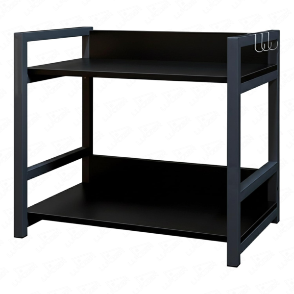 KRAYOG 2-Tier Multipurpose Storage Rack – Heavy Duty Metal & Wood Kitchen Organizer | Space-Saving Microwave Oven Stand for Kitchen, Living Room, Bedroom & Office (MKR-002, Black & Black)**