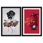 KRAYOG “Life Is a Beautiful Ride” Motivational Quote & Abstract Woman Framed Wall Art | Multicolor Inspirational Paintings | Set of 2 (12.5 x 18.5 Inches Each)