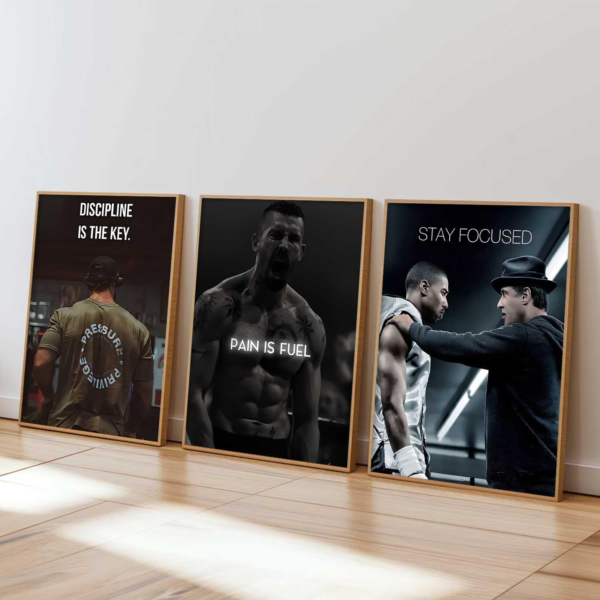 KRAYOG Bodybuilding & Fitness Inspirational Quote Wall Art | Aesthetic Workout Motivational Framed Posters for Living Room, Bedroom, Office & Gym | Set of 3 (13x17 Inch)