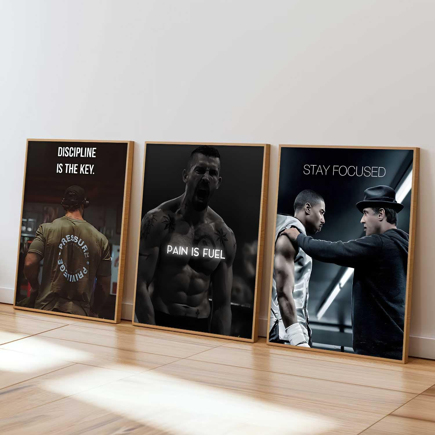 61AEVj+KRjL._SL1500_ KRAYOG Bodybuilding & Fitness Inspirational Quote Wall Art | Aesthetic Workout Motivational Framed Posters for Living Room, Bedroom, Office & Gym | Set of 3 (13x17 Inch) - Image 1