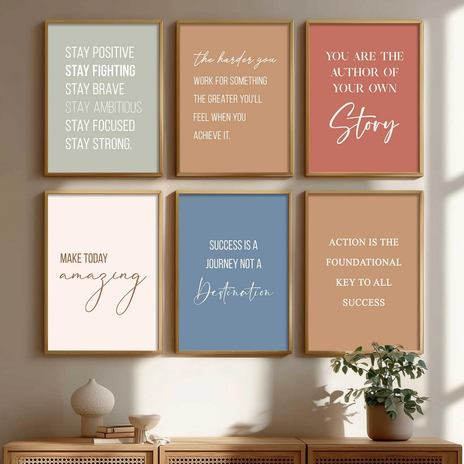 61BygTnQ1FL._SL1500_ KRAYOG Engineered Wood Motivational Quotes Wall Frames – Rectangular Brown Photo Frames for Wall Décor – Framed Quote Posters for Room & Office – Set of 6 (Art 3, 10x13 Inches) - Image 1