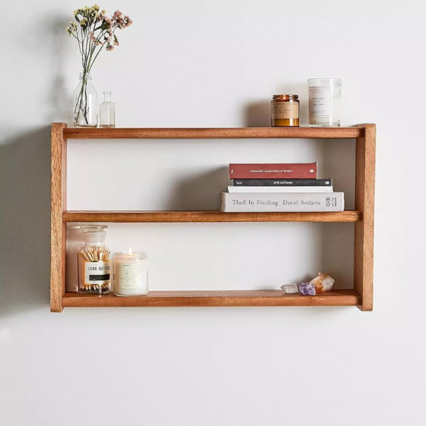KRAYOG Rustic Solid Wood Wall-Mounted Bookshelf – Multipurpose Storage with Jar Holder for Living Room, Office, Kids’ Room, or Waiting Area