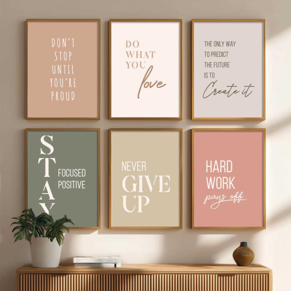 KRAYOG Inspirational Quotes Photo Frames for Wall Décor – Motivational Wall Art Posters with Frames for Home, Room & Office – Set of 6 Rectangular Prints (Art 1, 10x13 Inches)