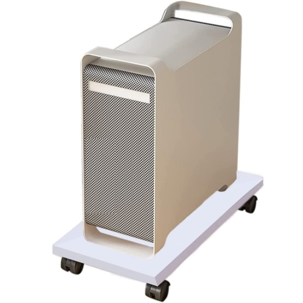KRAYOG Heavy-Duty Wooden CPU Trolley – Desktop Computer Tower Stand with Locking Caster Wheels (White, 15.75 x 9.06 Inch)