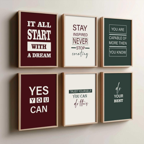 KRAYOG Motivational Quote Frames for Room & Office – Set of 6 (13 x 17 Inch Size)