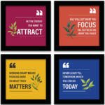 KRAYOG Nature Theme Motivational Quotes Framed Wall Paintings, Synthetic Wood, 11" x 14" – Set of 4