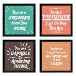 KRAYOG Motivational Quote Frames – Inspirational Wall Quotes for Office, Students & Study Room (14 x 11 Inches, Set of 4) – “You Are” Multicolor Design