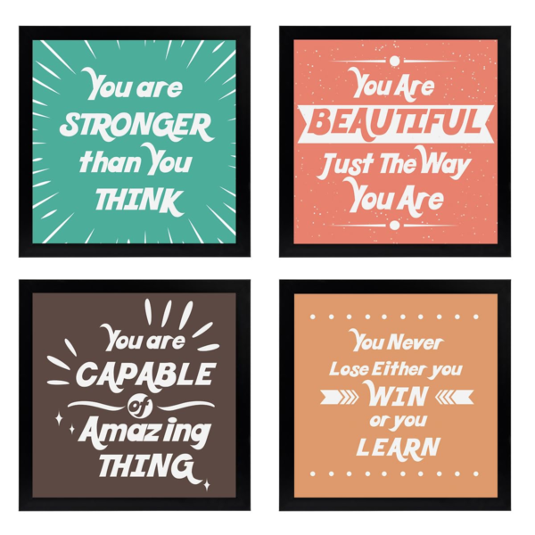 KRAYOG Motivational Quote Frames – Inspirational Wall Quotes for Office, Students & Study Room (14 x 11 Inches, Set of 4) – “You Are” Multicolor Design