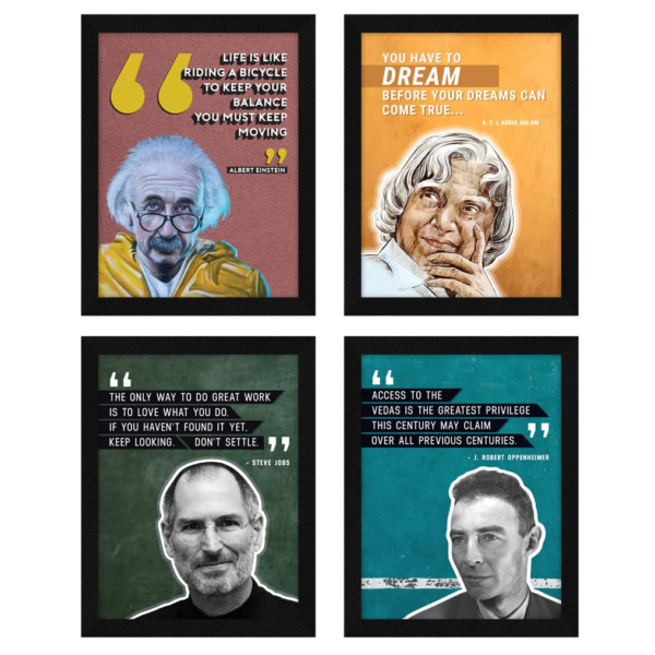 KRAYOG Famous Scientists Motivational Quotes Wall Frame Art – Multicolor Inspirational Paintings, 10 x 13 Inches, Set of 4 Decorative Frames