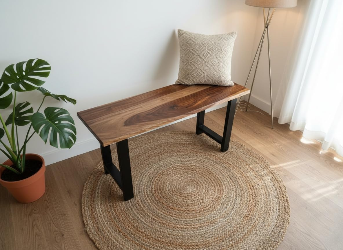 61WPt3nYc2L._SL1184_ KRAYOG 2 Seater Wooden Bench for Living & Dining Room – Sheesham Wood Seating Bench with Black Coated H-Shape Metal Legs | Brown Finish | Ideal for Home, Patio & Balcony - Image 1