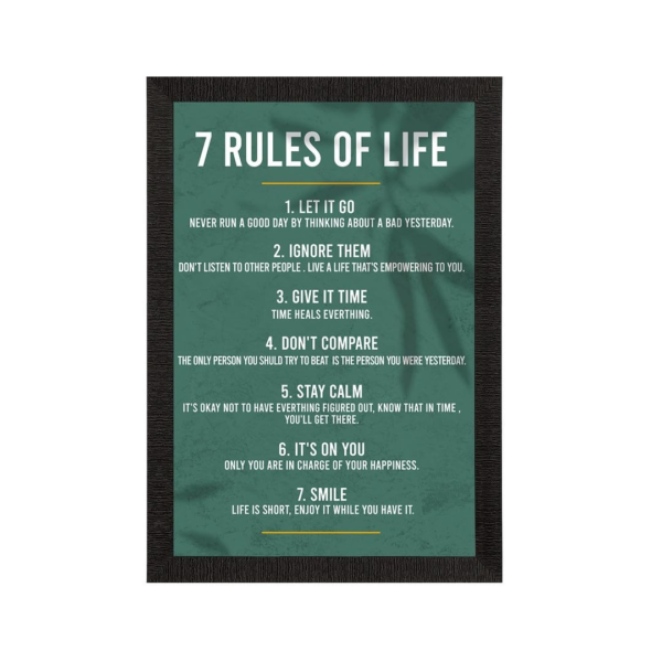 KRAYOG “7 Rules of Life” Motivational Quotes Wall Art – Digital Printed Inspirational Painting for Living Room & Office Décor – Thoughtful Birthday Gift for Parents and Friends