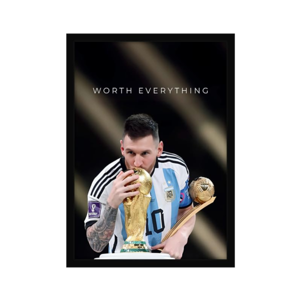 KRAYOG Motivational Lionel Messi Football Champion Poster Frame | Premium A4 Inspirational Wall Art for Bedroom, Office & Gaming Setup | Iconic Soccer Victory Décor for Fans, Players & Achievers