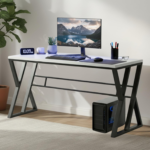 KRAYOG Modern Office Computer Table for Home | PC & Laptop Workstation Desk (120 x 60 x 75 cm) | White Wood Top with Metal Frame | DIY Assembly