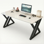 KRAYOG Spacious Office Computer Table for Home | PC & Laptop Workstation Desk (150 x 60 x 75 cm) | White Wood Top with Sturdy Metal Frame | DIY Assembly