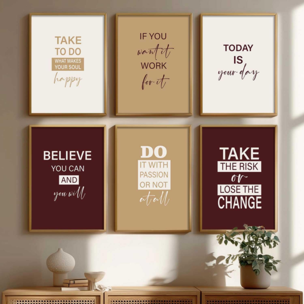 KRAYOG Motivational Framed Wall Art – Set of 6 Inspirational Quote Posters for Office, Home & Study (13x17 Inch Each)