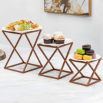 KRAYOG Geometric Metal Riser Rack – Set of 3 | Multipurpose Display Shelves for Cakes, Pizza & Cupcakes | Rust-Resistant Kitchen & Pantry Organizer (30 x 30 x 28 cm, Copper Finish)