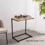 KRAYOG Engineered Wood C-Shaped End Table – Slide-Under Couch Side Table for Living Room & Bedroom | Wide Sofa Table for Laptop & TV Tray Use (2'2" H x 2' W x 1'2" D, Beige)