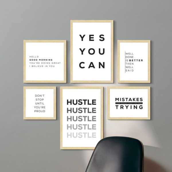 KRAYOG Motivational Quotes Wall Frame Set for Home Décor – Inspiring Quote Posters for Living Room, Office & Study Room Decoration, Multicolor Designs, Assorted Sizes, Set of 6