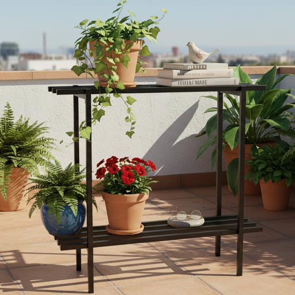 KRAYOG 2-Tier Metal Storage Shelf Stand for Home, Kitchen, Bathroom & Balcony | Multi-Utility Powder-Coated Iron Rack | Durable & Rust-Resistant Organizer (Black, 90 × 24 × 78 cm) – Pack of 1