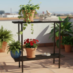 KRAYOG 2-Tier Metal Storage Shelf Stand for Home, Kitchen, Bathroom & Balcony | Multi-Utility Powder-Coated Iron Rack | Heavy-Duty & Rust-Resistant Organizer (Black, 150 × 24 × 78 cm) – Pack of 1