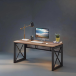KRAYOG Perforated Computer Desk for Home & Office | Front Mesh Design | Work & Study Table | Brown Wood & Metal Frame | 100 x 60 x 75 cm | DIY Assembly Required