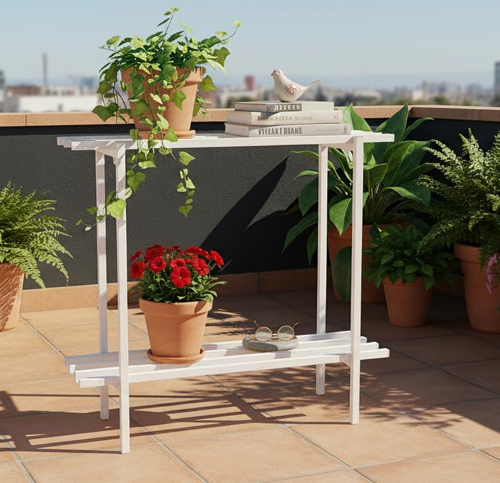 61tFbOHzLKL KRAYOG 2-Tier Metal Shelf Stand for Home, Kitchen, Bathroom & Balcony | Durable Powder-Coated Iron Storage Rack | Rust-Resistant Multipurpose Organizer (White, 75 × 24 × 78 cm) – Set of 2 - Image 1