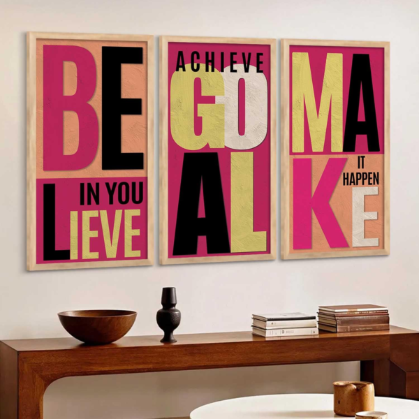 KRAYOG Motivational Wall Art Paintings | Inspirational Quotes Framed Posters | Wall Hanging Décor for Office, Living Room & Bedroom | Set of 3 Framed Prints (10x19 Inch, G)