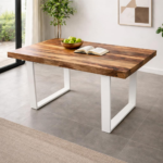KRAYOG Sheesham Wood Dining Table with White CR Iron Legs – 140 x 90 cm | Multipurpose Dining & Office Table
