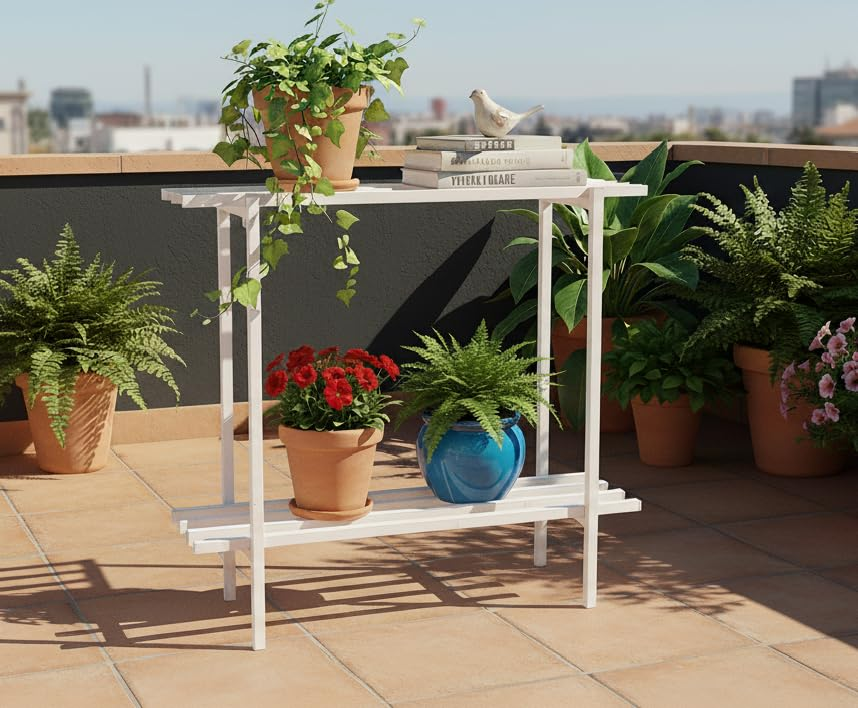 61ykEs62yoL KRAYOG 2-Tier Metal Storage Shelf Stand for Home, Kitchen, Bathroom & Balcony | Multi-Utility Powder-Coated Iron Rack | Sturdy & Rust-Resistant Organizer (White, 75 × 24 × 78 cm) – Pack of 1 - Image 1