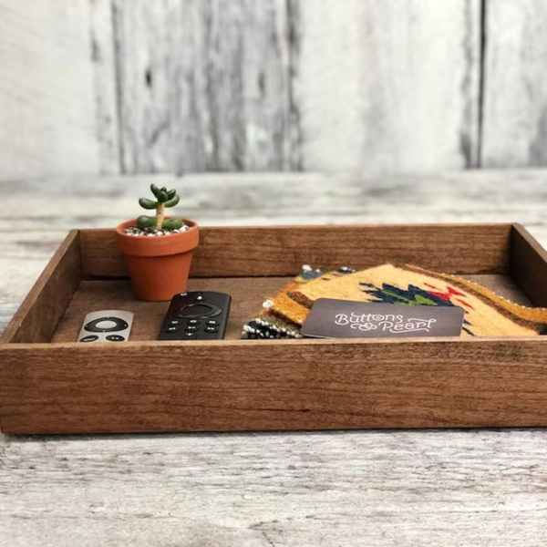 KRAYOG Hamdan Large Walnut Serving Tray with Cutout Handles – Rectangular Butler Tray for Breakfast in Bed, Coffee Table Décor & Party Use (Square Design)