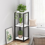 KRAYOG 3-Tier Metal Plant Stand for Indoor & Outdoor Use – Modern Corner Flower Pot Holder & Display Shelf for Living Room, Garden & Balcony (Black & White)