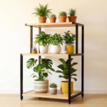 KRAYOG 3-Tier Wooden Plant Stand with Rectangular Base | Multi-Flower Pot Holder for Indoor Corners | Wood Display Rack for Home, Balcony & Garden (Pack of 1)