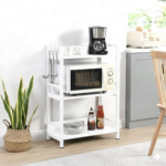 KRAYOG 3-Tier Multipurpose Storage Rack – Heavy Duty Metal & Wood Kitchen Organizer | Space-Saving Microwave Oven Stand for Modular Kitchen, Living Room, Bedroom & Office (MKR-003 / White & White)