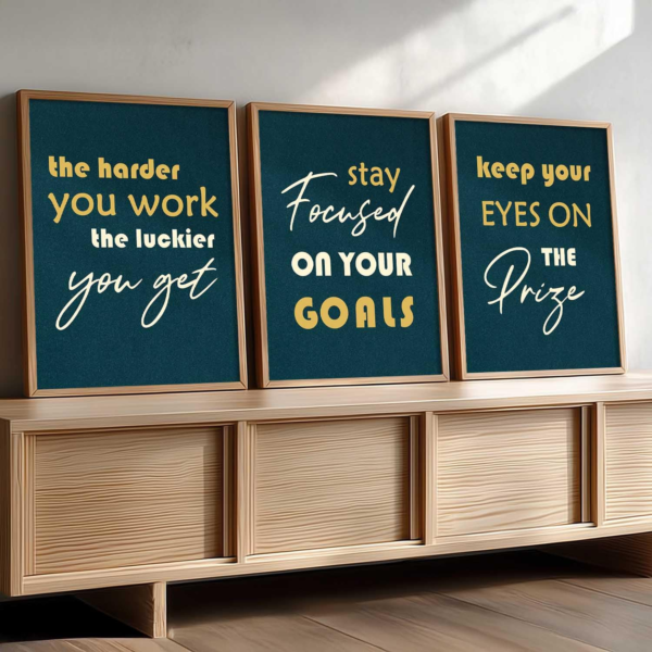 KRAYOG Motivational Framed Wall Art Posters for Office & Study Room – Digital Reprint Set of 3 (13 x 17 inches)