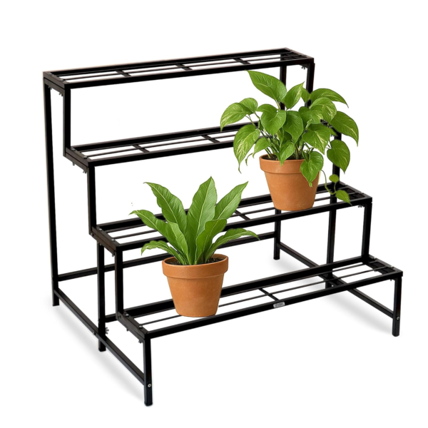 KRAYOG Heavy-Duty 4-Tier Planter Stand | Sturdy Metal Plant Pot Holder for Indoor, Outdoor, Balcony & Garden Use