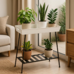 KRAYOG 2-Tier Metal Plant Stand– Indoor & Outdoor Flower Pot Stand for Balcony & Living Room | Modern Home Décor Planter Stand (White & Black Finish)**