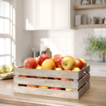 KRAYOG Rustic Brown Solid Wood Display Crates – Set of 3 Nesting Farmhouse Storage Boxes with Built-In Handles