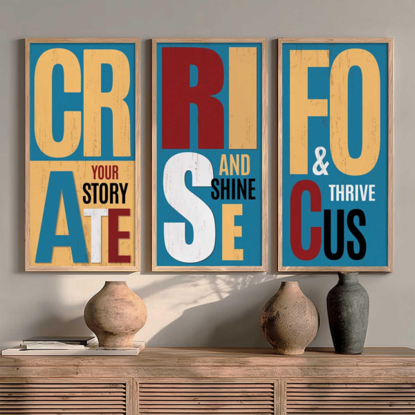 KRAYOG Motivational Quotes Wall Art with Frames | Inspirational Quote Wall Décor Paintings | Ready-to-Hang Posters for Office, Living Room & Bedroom | Set of 3 (10x19 Inch, Design F)