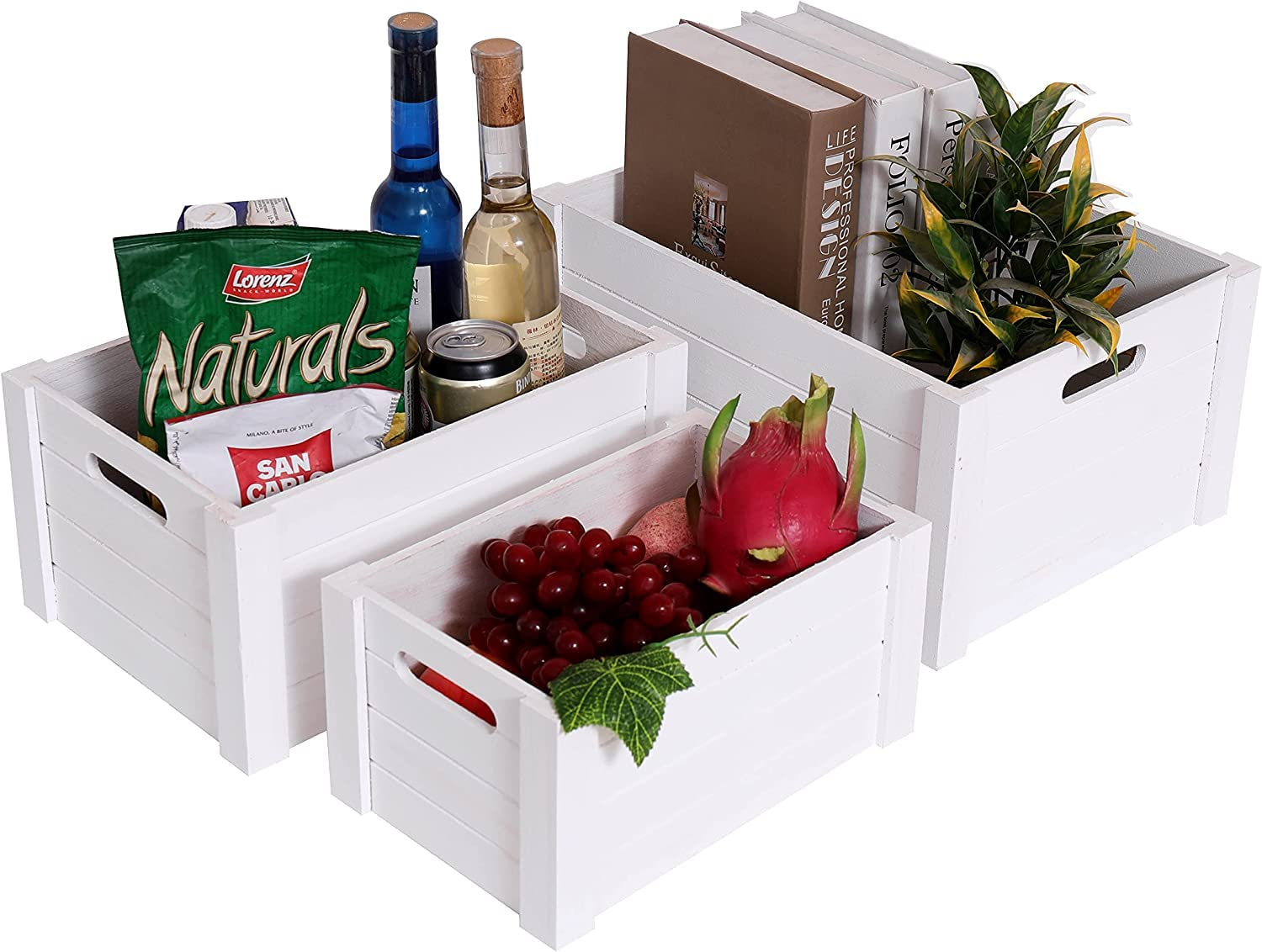 71RoazFEoQL._SL1500_ KRAYOG Set of 3 Extra Large Farmhouse Antique White Wooden Storage Crates – Rustic Decorative Nesting Boxes for Home Décor - Image 1